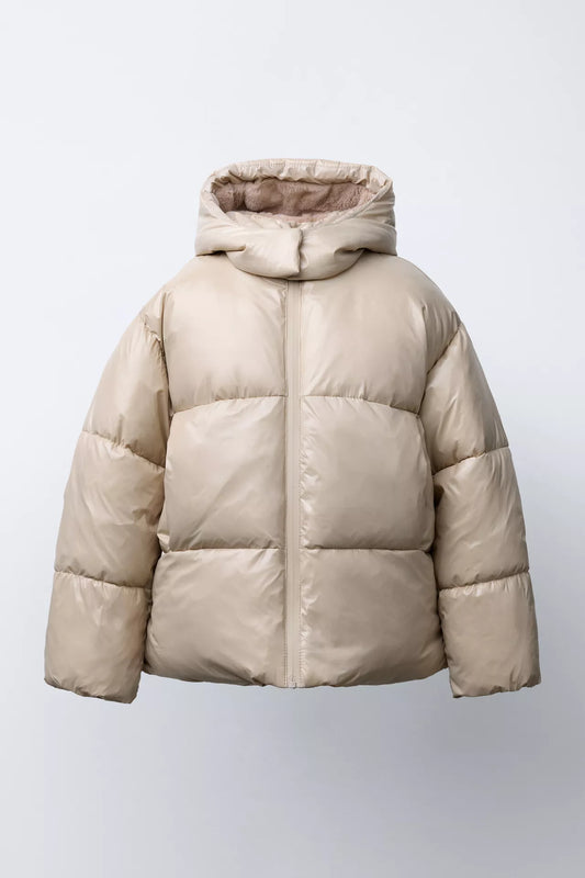 SHINY PUFFER JACKET - BEIGE