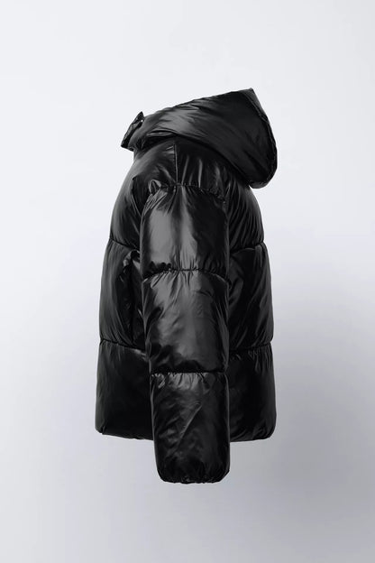 SHINY PUFFER JACKET - BLACK
