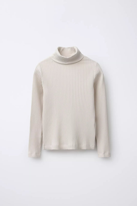 ESSENTIAL RIBBED TURTLE NECK - BEIGE