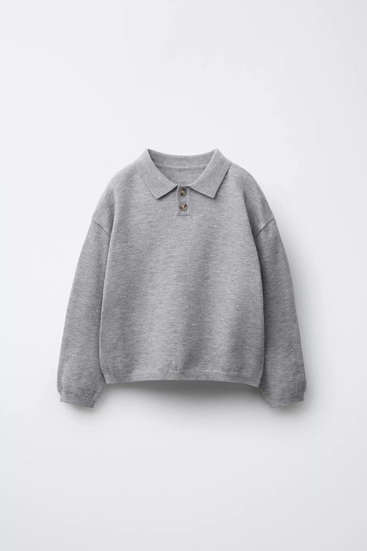 BASIC KNITTED POLO - GREY
