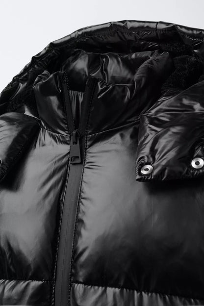 SHINY PUFFER JACKET - BLACK