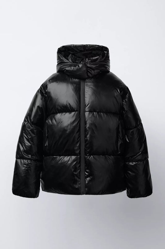 SHINY PUFFER JACKET - BLACK