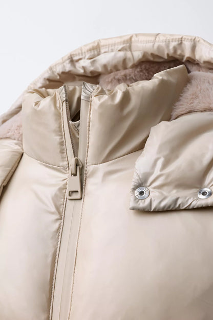 SHINY PUFFER JACKET - BEIGE