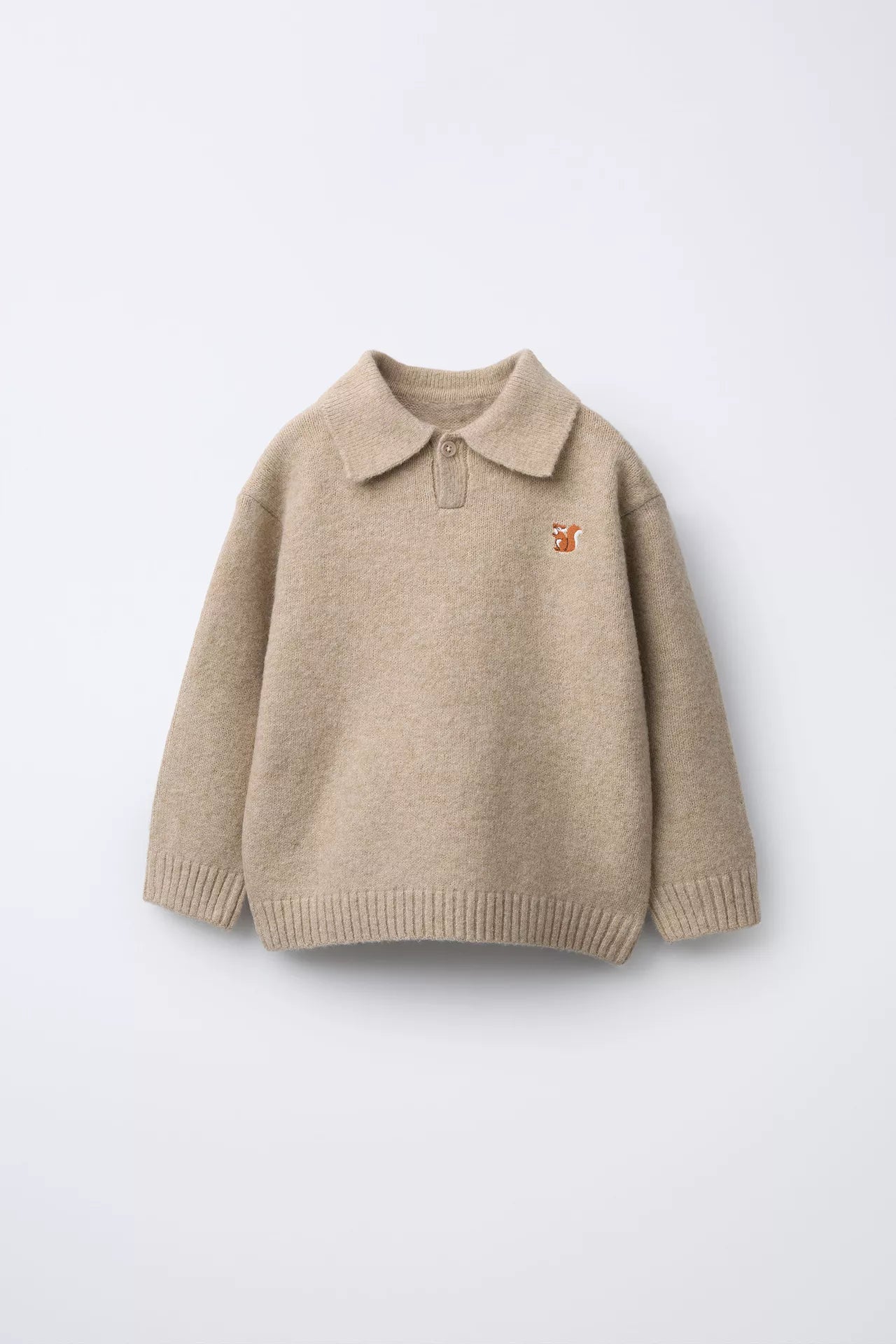 BASIC KNITTED LOGO POLO - BEIGE