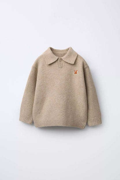 BASIC KNITTED LOGO POLO - BEIGE
