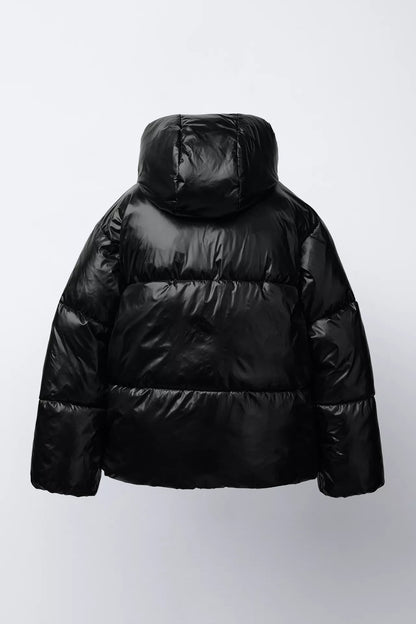 SHINY PUFFER JACKET - BLACK