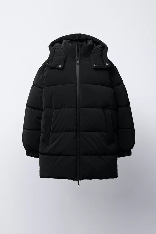 ESSENTIAL LONGLINE PUFFER COAT - BLACK